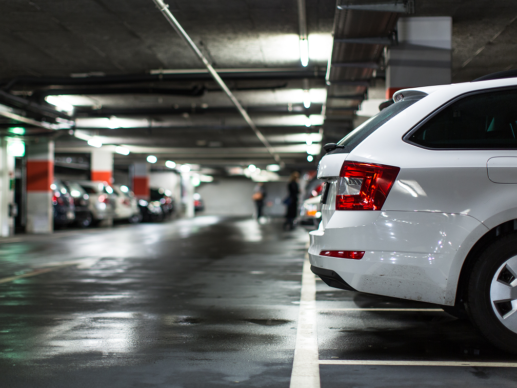 Entrance to the underground parking garage at Chateau Granville