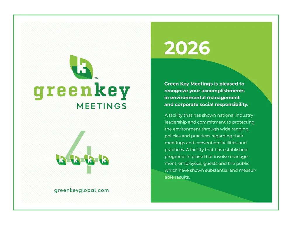 Green Key Meetings 2026 certificate awarding Chateau Granville a 4 Green Key rating