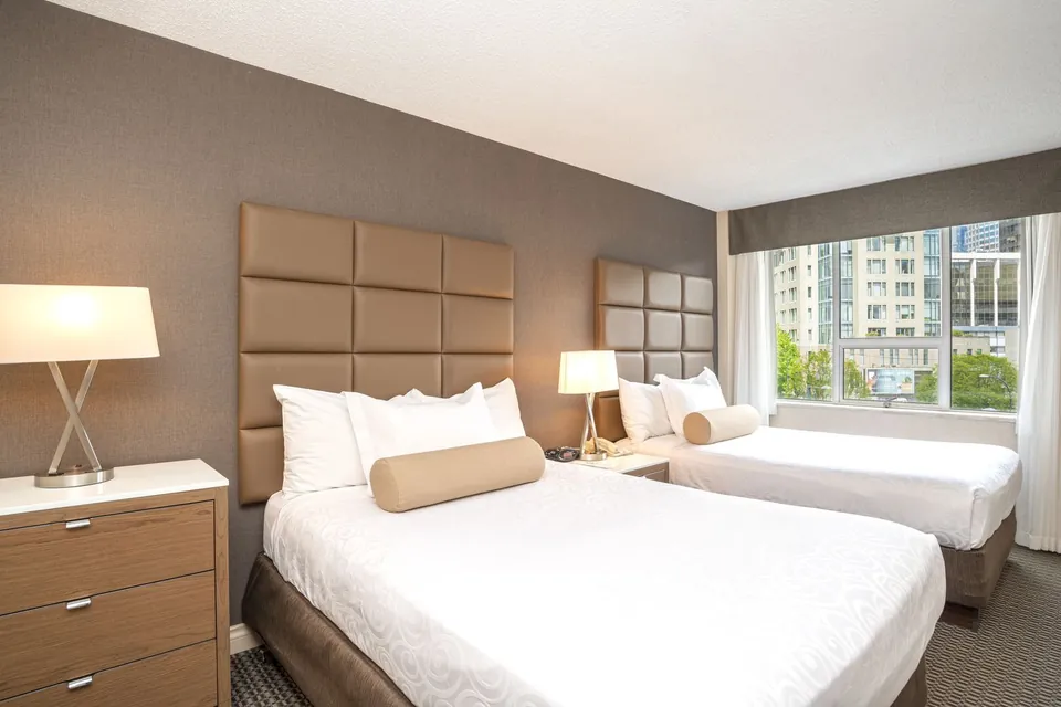 Hotel room with two beds
