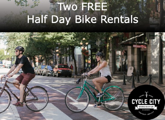 Cycle City bike rental offer for Chateau Granville bookings through Stay Vancouver Hotels